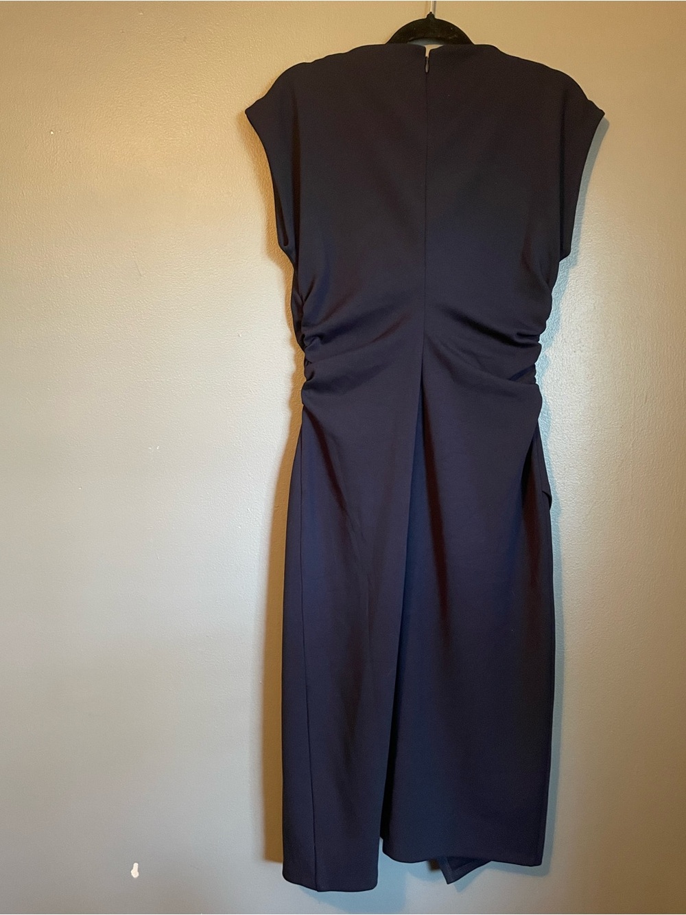 NWT Nordstrom Sz Med Navy Blue Ruched Funnel Neck Midi Work Casual Dress Ret $89 - Picture 14 of 15